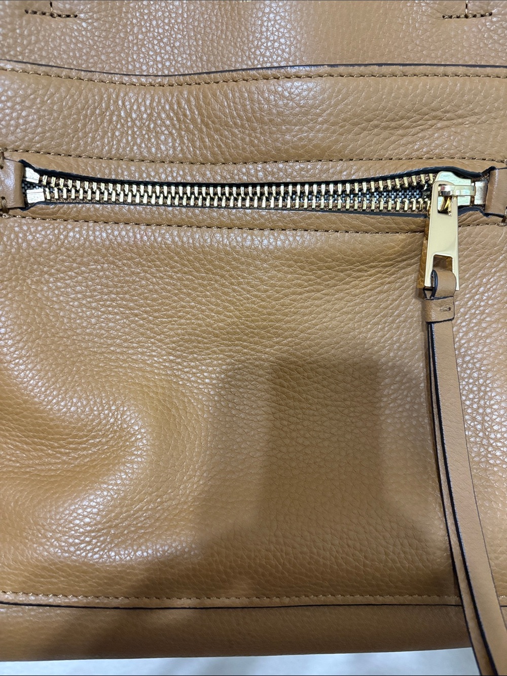 Vince Camuto Cognac Pebbled Leather Large Tote Bag Front Zip - Picture 3 of 10